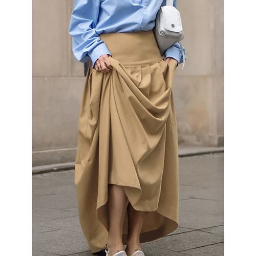 Pleated Long Skirt Raised Waist Solid Color Elegant Spring Skirt For Women 2025 - milanoo.com - Modalova