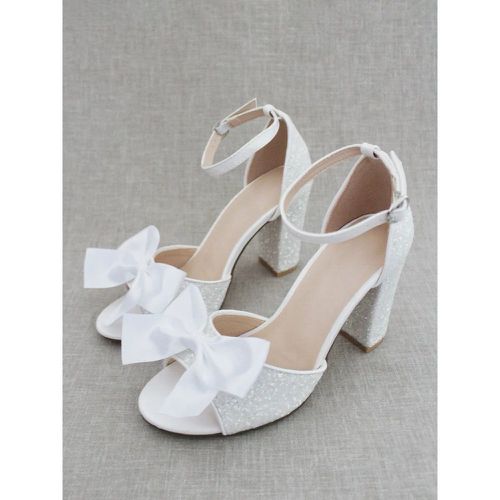 Bridal Sandals Sequined Open Toe Bows Chunky Heel Wedding Sandals - milanoo.com - Modalova