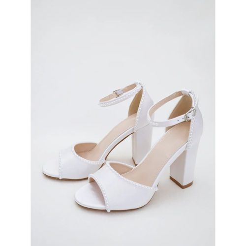 Chunky Heel Wedding Shoes Pearls Open Toe Bridal Shoes - milanoo.com - Modalova