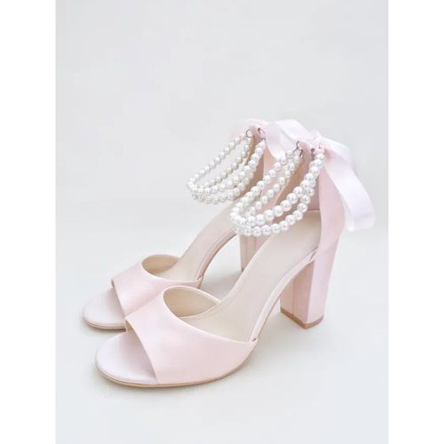 Bridal Sandals Satin Elegant Open Toe Pearls Wedding Sandals - milanoo.com - Modalova