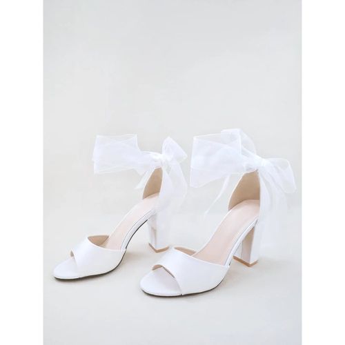 Satin Wedding Shoes Bows Open Toe Chunky Heel Bridal Shoes - milanoo.com - Modalova