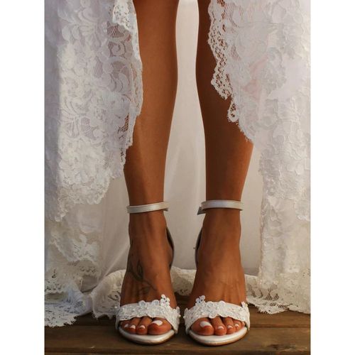 Lace Bridal Sandals Open Toe Embroidered Wedding Sandals - milanoo.com - Modalova