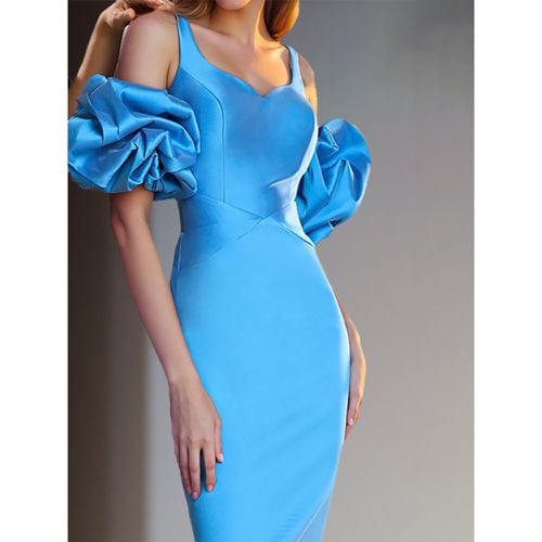 Evening Dress Ball Gown Sweetheart Neck Tea-Length Short Sleeves Zipper Satin Fabric Formal Party Dresses - milanoo.com - Modalova