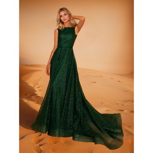 Evening Dress A-Line Jewel Neck Polyester With Train Social Party Dresses - milanoo.com - Modalova