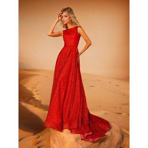 Evening Dress A-Line Jewel Neck Polyester With Train Social Party Dresses - milanoo.com - Modalova