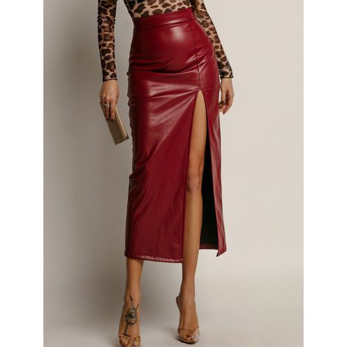 Faux Leather Skirt with Side Slit High-Waisted Solid Color PU Chic Midi Skirt For Women 2025 - milanoo.com - Modalova