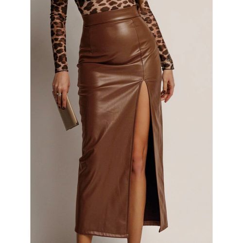 Faux Leather Skirt with Side Slit High-Waisted Solid Color PU Chic Midi Skirt For Women 2025 - milanoo.com - Modalova