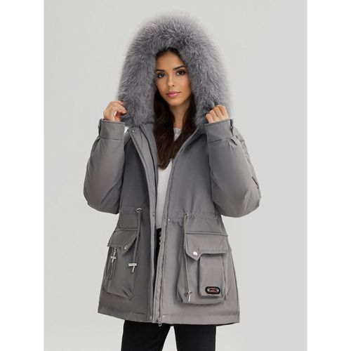 Plush Thickened Parka Jacket With Faux Fur Collar Hooded Winter Outerwear For Women 2025 - milanoo.com - Modalova