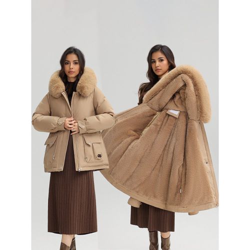 Plush Thickened Parka Jacket With Faux Fur Collar Hooded Winter Outerwear For Women 2025 - milanoo.com - Modalova