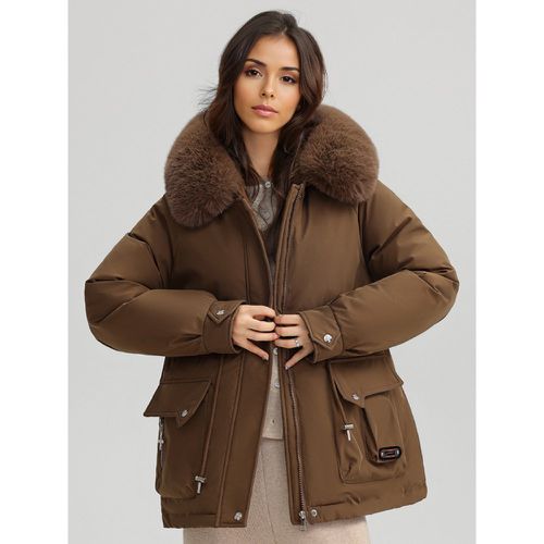 Plush Thickened Parka Jacket With Faux Fur Collar Hooded Winter Outerwear For Women 2025 - milanoo.com - Modalova