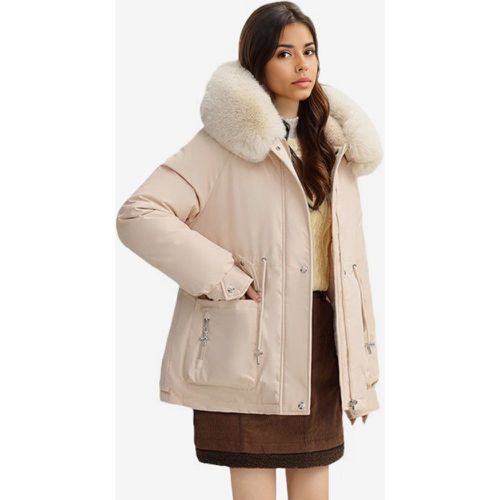 Plush Thickened Parka Jacket With Faux Fur Collar Hooded Winter Outerwear For Women 2025 - milanoo.com - Modalova