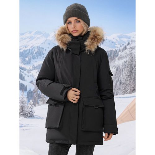 Hooded Parka Jacket With Faux Fur Collar Cotton Filling Zip-up Winter Warm Outerwear For Women 2025 - milanoo.com - Modalova