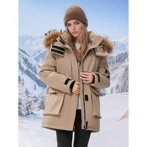 Hooded Parka Jacket With Faux Fur Collar Cotton Filling Zip-up Winter Warm Outerwear For Women 2025 - milanoo.com - Modalova