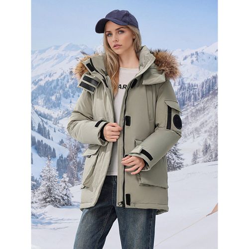 Hooded Parka Jacket With Faux Fur Collar Cotton Filling Zip-up Winter Warm Outerwear For Women 2025 - milanoo.com - Modalova