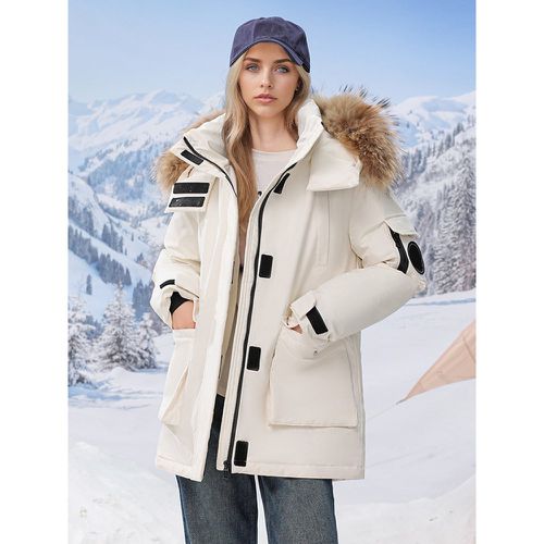 Hooded Parka Jacket With Faux Fur Collar Cotton Filling Zip-up Winter Warm Outerwear For Women 2025 - milanoo.com - Modalova