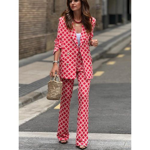 Geometric Print Suits For Women Double-Breasted Blazer and Flare Pants Retro Two Piece Set 2025 - milanoo.com - Modalova