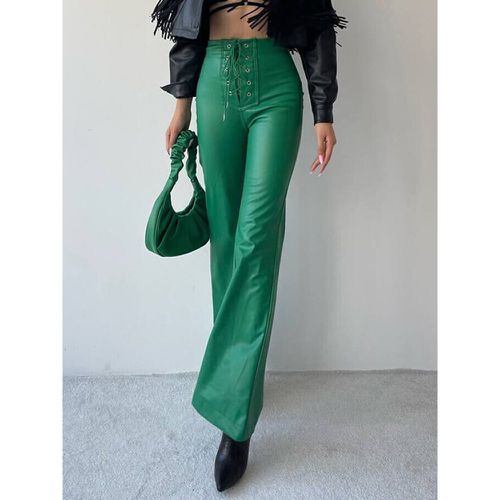 Faux Leather Pants Lace-up Raised Waist Spring Casual PU Flared Trousers For Women 2025 - milanoo.com - Modalova