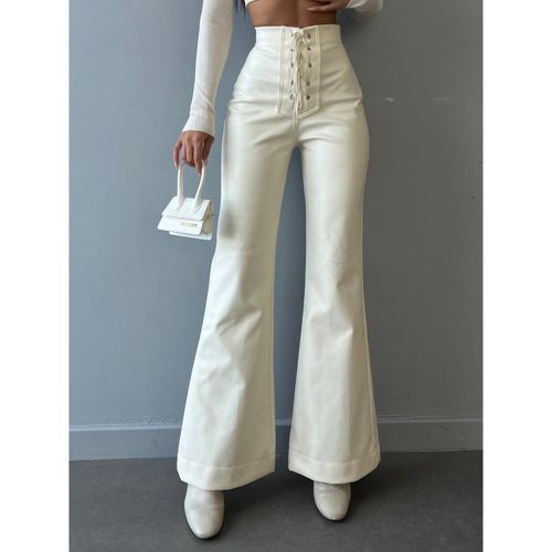 Faux Leather Pants Lace-up Raised Waist Spring Casual PU Flared Trousers For Women 2025 - milanoo.com - Modalova