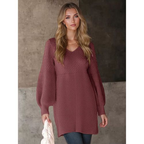 Knitted Dress With Lantern Long Sleeves V-Neck Spring Mini Dress For Women 2025 - milanoo.com - Modalova