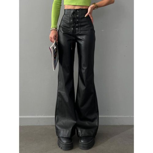 Faux Leather Pants Lace-up Raised Waist Spring Casual PU Flared Trousers For Women 2025 - milanoo.com - Modalova