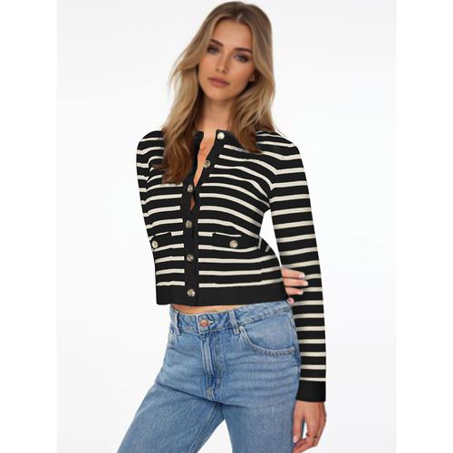 Stripes Printed Sweaters Cardigans Jewel Neck Spring Casual Outerwear For Women 2025 - milanoo.com - Modalova