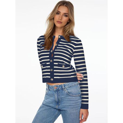 Stripes Printed Sweaters Cardigans Jewel Neck Spring Casual Outerwear For Women 2025 - milanoo.com - Modalova