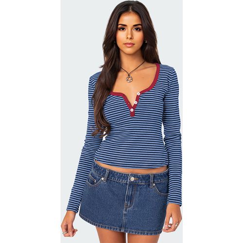 Stripes Printed T-Shirt Long Sleeves Designed Neckline Spring Basic Tops For Women 2025 - milanoo.com - Modalova