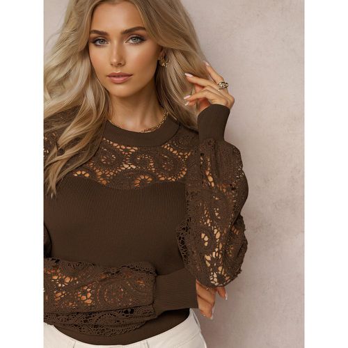 Basic Tees Lace Lantern Long Sleeves Jewel Neck Solid Color Spring Tops For Women 2025 - milanoo.com - Modalova