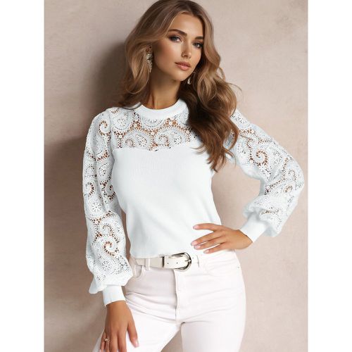 Basic Tees Lace Lantern Long Sleeves Jewel Neck Solid Color Spring Tops For Women 2025 - milanoo.com - Modalova