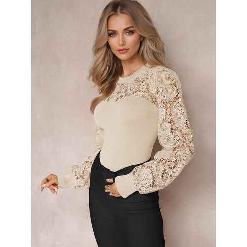 Basic Tees Lace Lantern Long Sleeves Jewel Neck Solid Color Spring Tops For Women 2025 - milanoo.com - Modalova