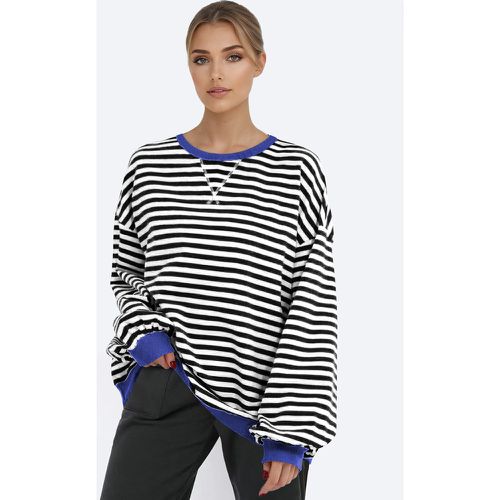 Stripes Printed Sweatshirt Dropped Shoulder Long Sleeve Oversized Spring Tops For Women 2025 - milanoo.com - Modalova