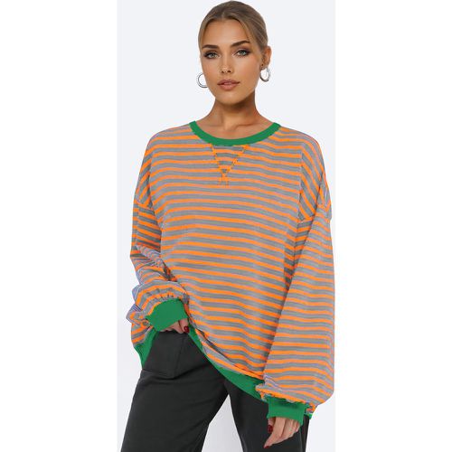 Stripes Printed Sweatshirt Dropped Shoulder Long Sleeve Oversized Spring Tops For Women 2025 - milanoo.com - Modalova