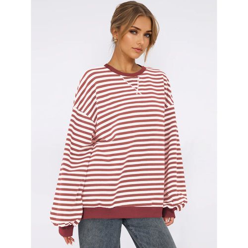 Stripes Printed Sweatshirt Dropped Shoulder Long Sleeve Oversized Spring Tops For Women 2025 - milanoo.com - Modalova