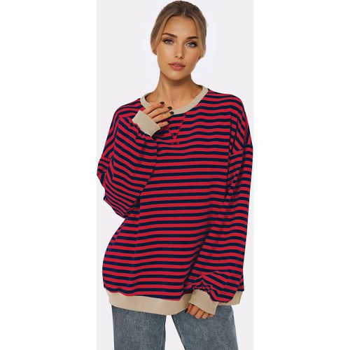 Stripes Printed Sweatshirt Dropped Shoulder Long Sleeve Oversized Spring Tops For Women 2025 - milanoo.com - Modalova