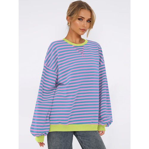 Stripes Printed Sweatshirt Dropped Shoulder Long Sleeve Oversized Spring Tops For Women 2025 - milanoo.com - Modalova