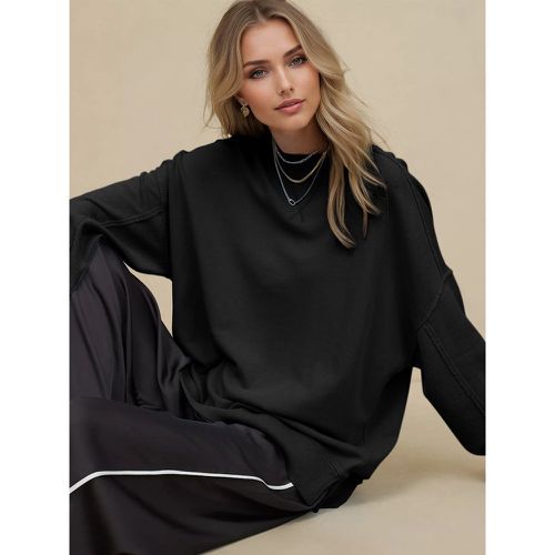 Oversized Sweatshirt In Solid Color Dropped Shoulders Spring Basic Tops For Women 2025 - milanoo.com - Modalova