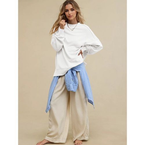 Oversized Sweatshirt In Solid Color Dropped Shoulders Spring Basic Tops For Women 2025 - milanoo.com - Modalova