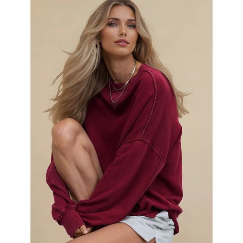 Oversized Sweatshirt In Solid Color Dropped Shoulders Spring Basic Tops For Women 2025 - milanoo.com - Modalova