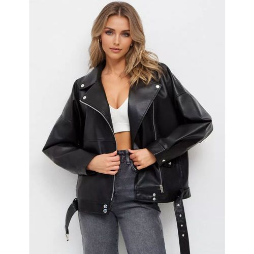 Faux Leather Jacket In Lapel Dropped Shoulder Oversized Spring Pu Outerwear For Women 2025 - milanoo.com - Modalova