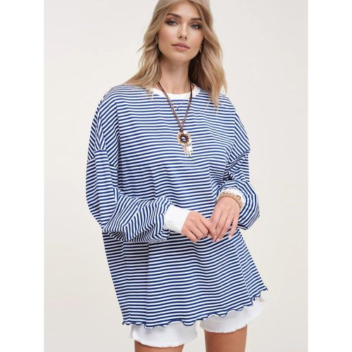 Strips Printed Sweatshirt Lantern Long Sleeves Two-Tone Dropped Shoulder Spring Tops For Women 2025 - milanoo.com - Modalova