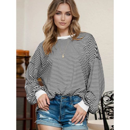 Strips Printed Sweatshirt Lantern Long Sleeves Two-Tone Dropped Shoulder Spring Tops For Women 2025 - milanoo.com - Modalova