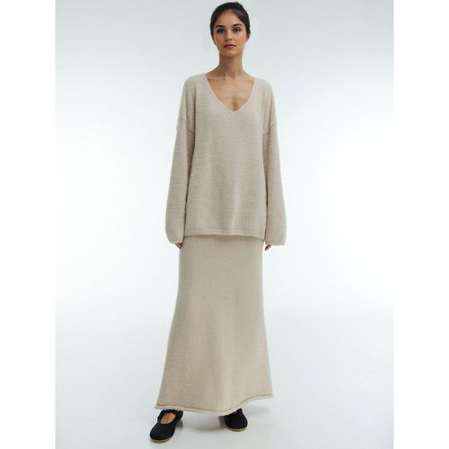 Knitted Two Piece Set Faux Mink Fur Dropped Shoulder V-neck Tops And Long Skirt For Women 2025 - milanoo.com - Modalova