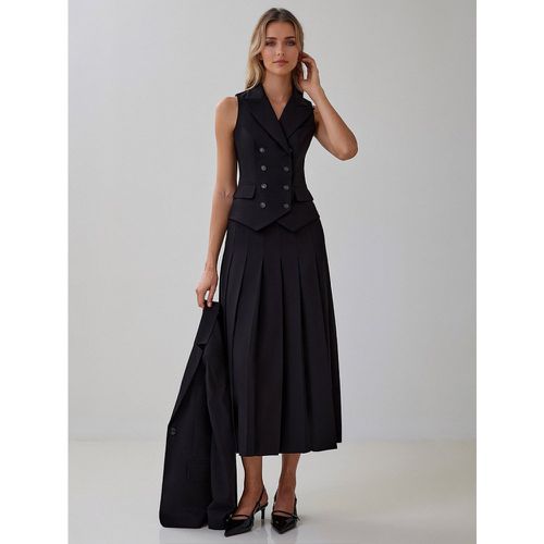 Office Two Piece Set For Women Double-breasted Lapel Vest And Pleated Long Skirt Summer Outfit 2025 - milanoo.com - Modalova