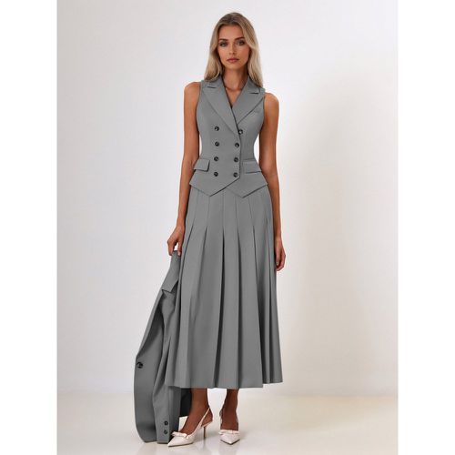 Office Two Piece Set For Women Double-breasted Lapel Vest And Pleated Long Skirt Summer Outfit 2025 - milanoo.com - Modalova