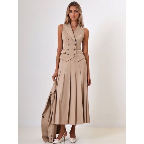 Office Two Piece Set For Women Double-breasted Lapel Vest And Pleated Long Skirt Summer Outfit 2025 - milanoo.com - Modalova