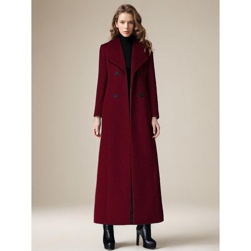 Woolen Coat For Women Turndown Collar Double-breasted Full Length Retro Wrap Coat Winter Outerwear 2025 - milanoo.com - Modalova