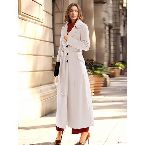 Wool Blend Long Coat Classic Lapel Belted Full Length Winter Outerwear For Women 2025 - milanoo.com - Modalova