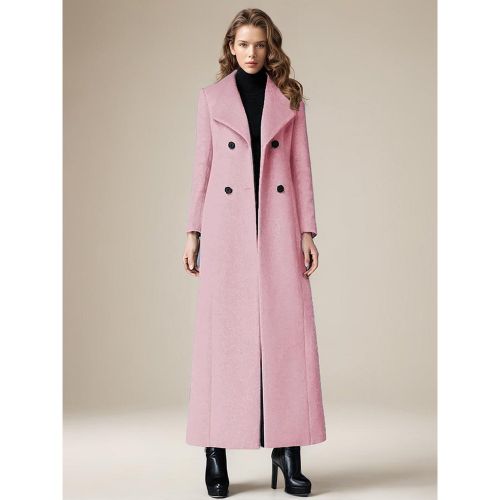 Woolen Coat For Women Turndown Collar Double-breasted Full Length Retro Wrap Coat Winter Outerwear 2025 - milanoo.com - Modalova