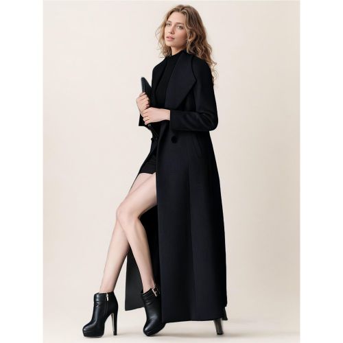 Woolen Coat For Women Turndown Collar Double-breasted Full Length Retro Wrap Coat Winter Outerwear 2025 - milanoo.com - Modalova