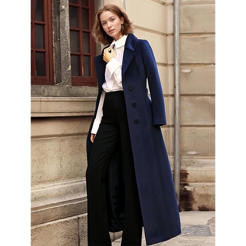 Wool Blend Long Coat Classic Lapel Belted Full Length Winter Outerwear For Women 2025 - milanoo.com - Modalova